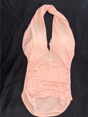 bebe Pink Twist Halter One-Piece Top